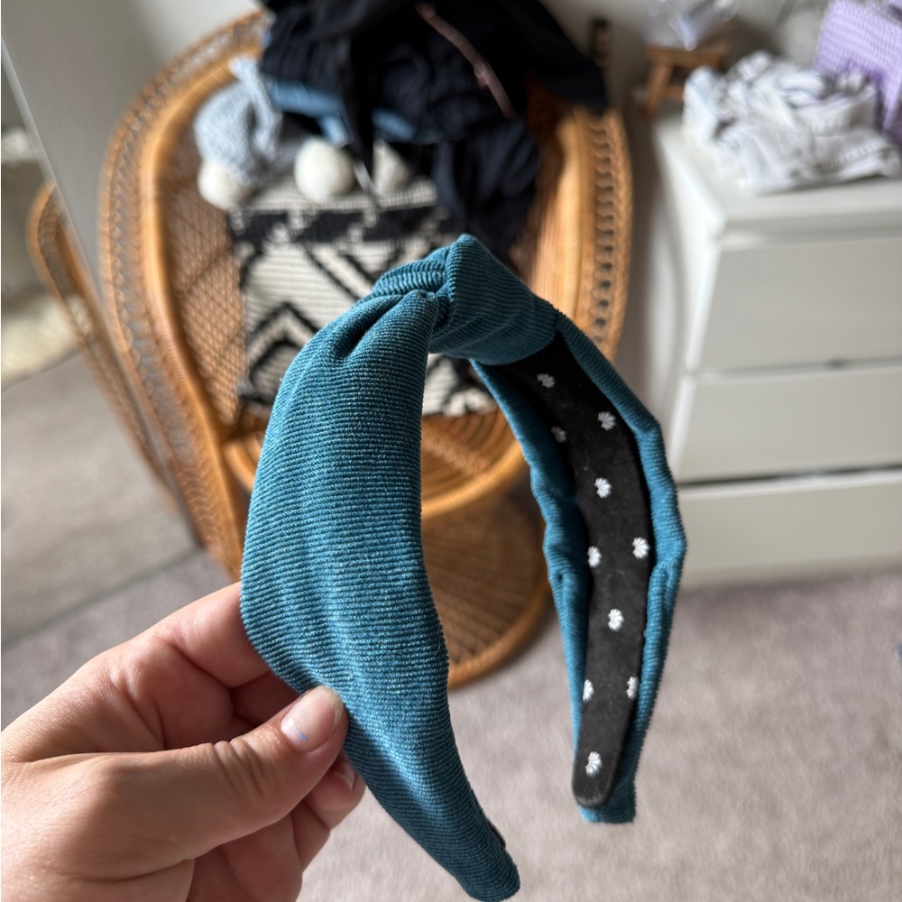 Lele Sadoughi blue corduroy knotted headband